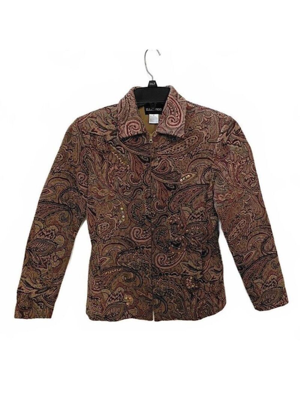 Ellen Figg Women's Paisley Patterned Jacket with Beaded+Sequin Detail, Size S